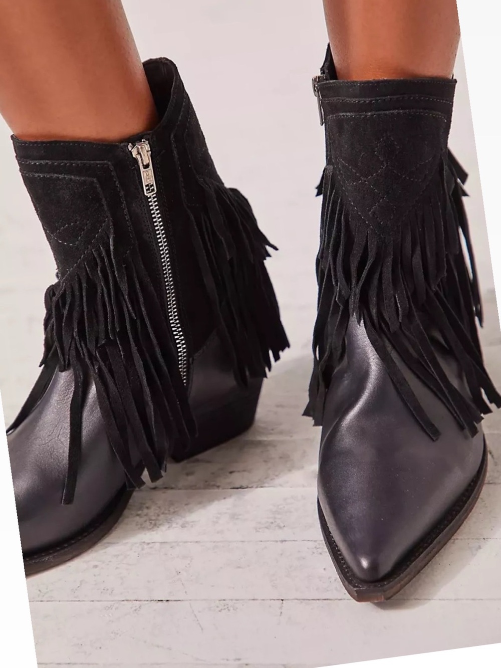 Free People Boots Lawless Black Western Fringe Suede & Leather Ankle Booties 9